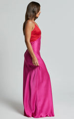 Quincy Maxi Dress - Satin Slip Dress in Pink/Red