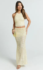 Celeste Maxi Skirt - Sequin Fit And Flare Skirt in Lemon
