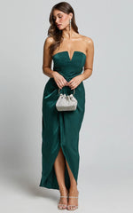 Rhyanna Maxi Dress - Twist Front Strapless Dress in Emerald