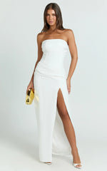 Berri Maxi Dress - Strapless Jacquard High Split Dress in White