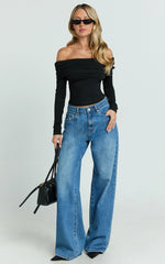 Jolie Top - Off Shoulder Long Sleeve Gathered Top in Black