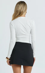 Hillary Top - Asymmetric Ruched Side Jersey Top in Stark White