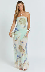 Adiana Maxi Dress - Floral Print Strapless Dress in Aquamarine Floral