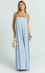 Cloe Midi Dress - Pleated Detail Dress in Blue