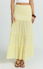 Rosalie Maxi Skirt - High Waist Tiered Maxi Skirt in Pastel Yellow