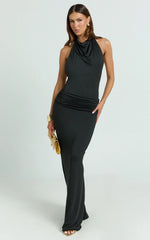 Lizzy Maxi Dress - Backless Ruched Bodycon Dress in Black