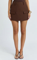 Haidy Skort - Mid Waisted Tailored Mini Skort in Chocolate