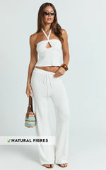 Agnes Top - Halter Neck Cut Out Knitted Top in Off White