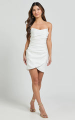 Akara Mini Dress - Strapless Wrap Dress in White