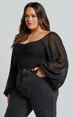 Dermot Bodysuit - Balloon Sleeve Bodysuit in Black