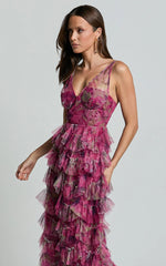 Amalie The Label - Josette Tulle Tiered Maxi Dress - Ink Floral