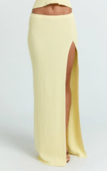 Agnes Maxi Skirt - Low Waist Thigh Split Crochet Maxi Skirt in Lemon