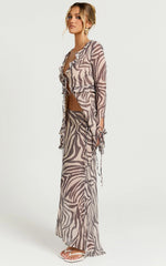 Rita Top - Georgette Tie Front Flared Sleeve Top in Abstract Zebra Print