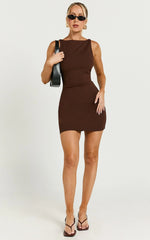 Bindi Boat Neck Bodycon Mini Dress in Chocolate