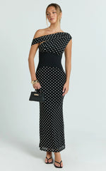 Ava Midi Dress - Asymmetrical Neckline Dress in Black