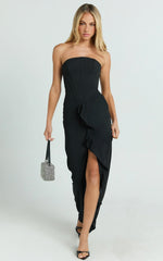 Jamilla Maxi Dress - Strapless Ruffle Front Fit And Flare Dress in Black