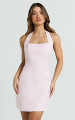 Aurora Mini Dress - Halter Neck Fit and Flare Dress in Pink