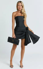 Ada Mini Dress - Strapless Rosette Draped Waist Dress in Black