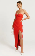 Joel Midi Dress - Halter Sweetheart Neckline Bodycon Dress in Orange