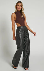 Edzelith - Mid Rise Faux Leather Relaxed Pant in Black
