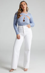 Merithel Top - Ribbed Knit Long Sleeve Shrug Top in Space Dye Blue
