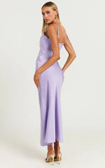 Amitola Midi Dress - V Neck Cut Out Slip Dress in Lilac