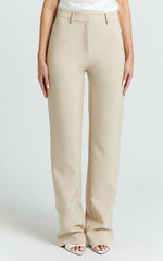 Sally Pants - Mid Waisted Straight Leg Tailored Pants in Putty