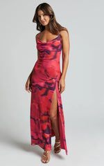 Lula Maxi Dress - Cowl Neck Thigh Split Dress in Adeana Print