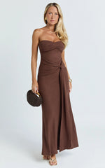 Aria Maxi Dress - Strapless Tie Waist Dress in Chocolate