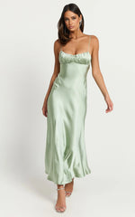 Jonalyn Midi Dress - Open Back Detailing Slip Dress in Sage