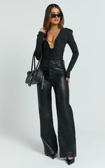 Ella Pants - High Waist Faux Leather Wide Leg Pants in Black