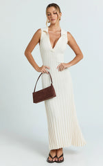Kara Maxi Dress - Sleeveless Collared V Neck Knit Dress in Cream