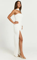 Allegra Maxi Dress - Neck Band Column High Split Dress in Off White