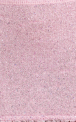 Jaden Mini Skirt - Sequin Knit Low Rise Skirt with Shell Belt in Light Pink