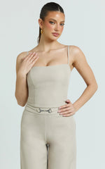 Charlize Top - Spaghetti Strap Scoop Neck Top in Stone