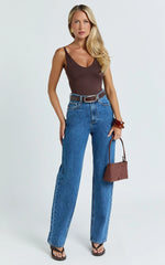 Nessa Jeans - High Waist Straight Leg Jeans in Dark Blue Wash