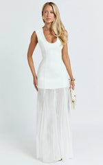 Frances Maxi Dress - Contrast U Neck Godet A Line Dress in Ivory