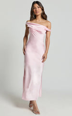 Alexia Midi Dress - One Shoulder Bust Slip Dress in Soft Pink