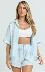 Ramona Linen Shorts - Drawstring Linen Shorts in Pale Blue
