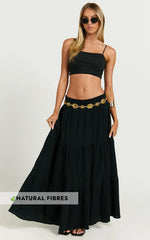 Ruby Midi Skirt - Shirred High Waist Cotton Tiered Skirt in Black