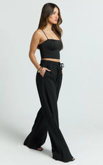 Nicole Pants - High Waist Elasticated Gathered Waist Wide Leg Pants in Black