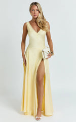 Darlene Maxi Dress - Lace Trim Drop Waist Dress in Lemon