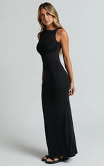 Aisha Maxi Dress - Sleeveless Twist Strap Bodycon Dress in Black