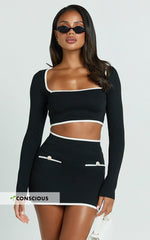 Riri Mini Skirt - Mid Waisted Recycled Knit Skirt in Black