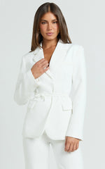Harlee Blazer - Belted Cinch Waist Blazer in White
