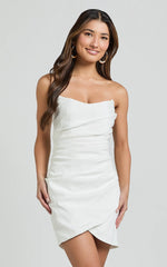 Akara Mini Dress - Strapless Wrap Dress in White