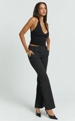 Elliot Pants - Mid Rise Pinstripe Bootleg Pants in Black Pinstripe