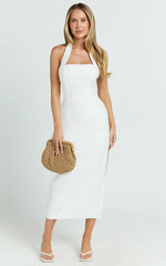 Darcy Midi Dress - Halter Fitted Side Split Dress in White