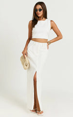 Bethany Maxi Skirt - High Waist Linen Front Split Cargo Skirt in Off White