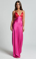Quincy Maxi Dress - Satin Slip Dress in Pink/Red